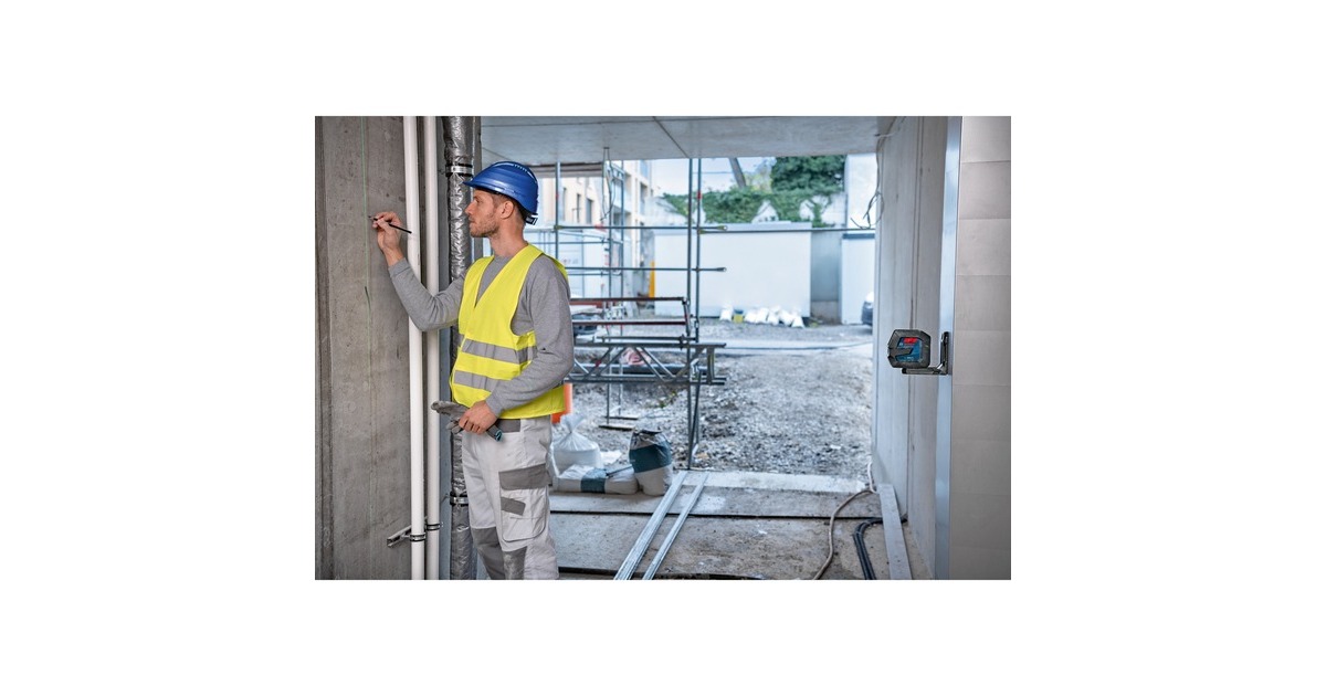 Bosch Linienlaser GLL 2-15 G Professional, mit Baustativ, Kreuzlinienlaser(blau/schwarz, Halterung, grüne Laserlinien)