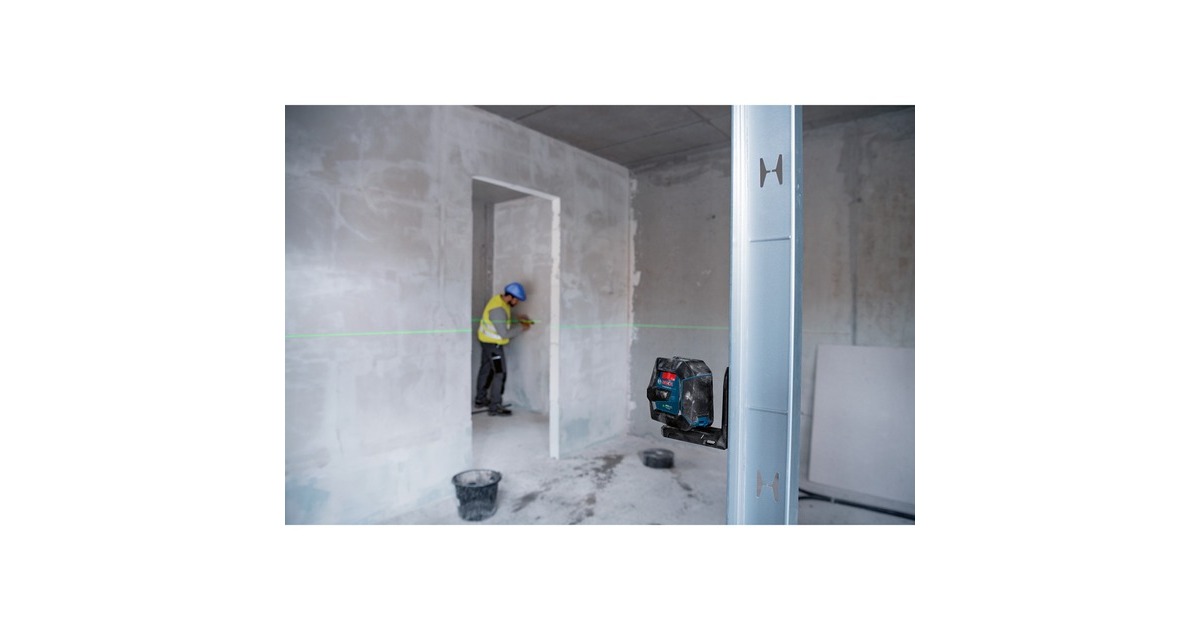 Bosch Linienlaser GLL 2-15 G Professional, mit Halterung, Kreuzlinienlaser(blau/schwarz, Koffer, Deckenklemme, grüne Laserlinien)