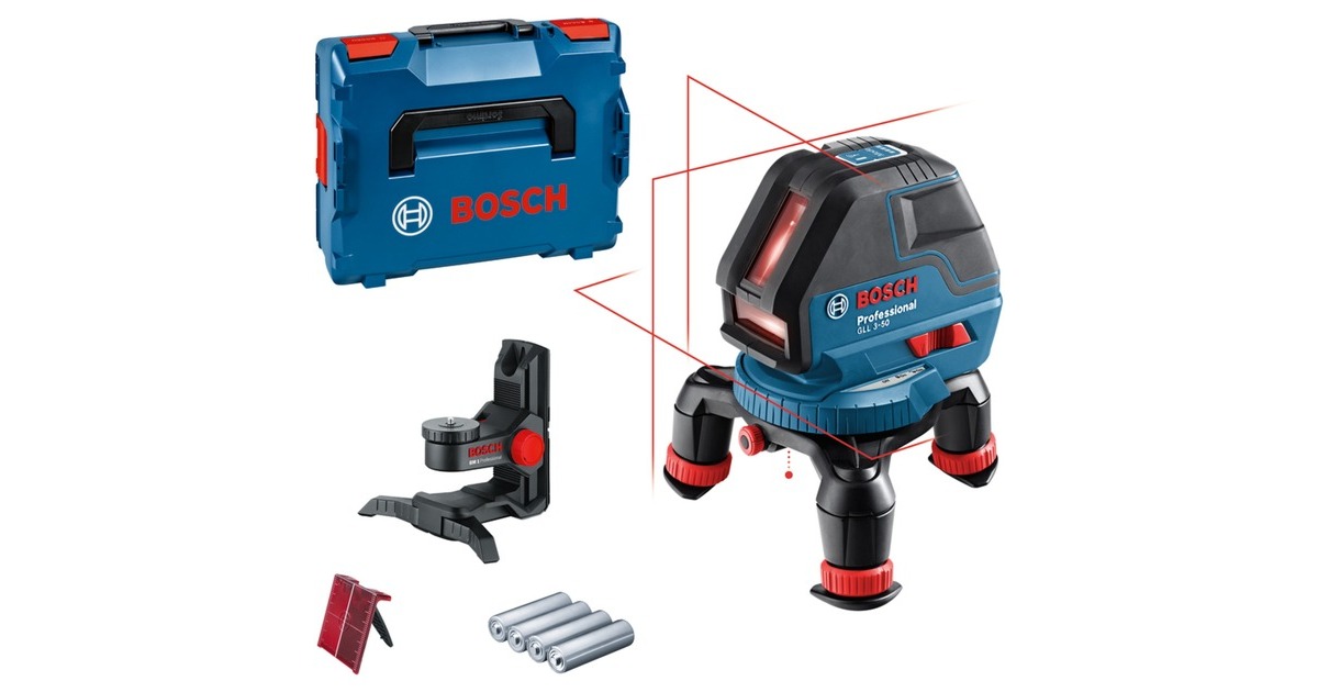Bosch Linienlaser GLL 3-50 Professional, Kreuzlinienlaser(blau/schwarz, L-BOXX 136, rote Laserlinien)