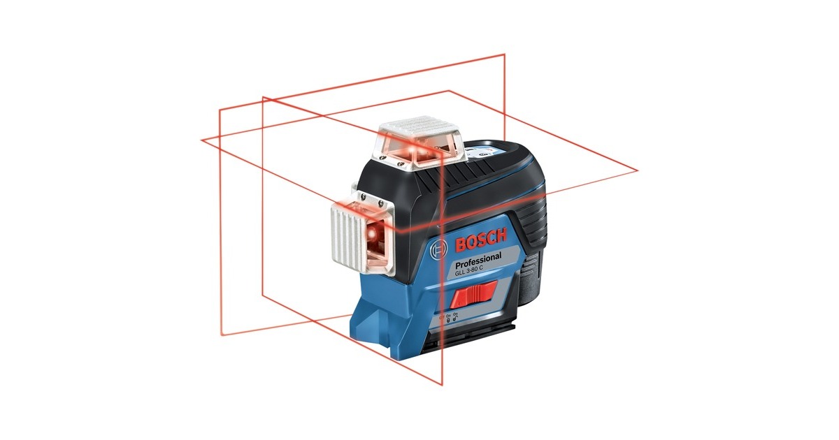 Bosch Linienlaser GLL 3-80 C Professional, L-BOXX, Kreuzlinienlaser(blau/schwarz, mit roten Laserlinien, Li-Ionen Akku 2,0Ah)