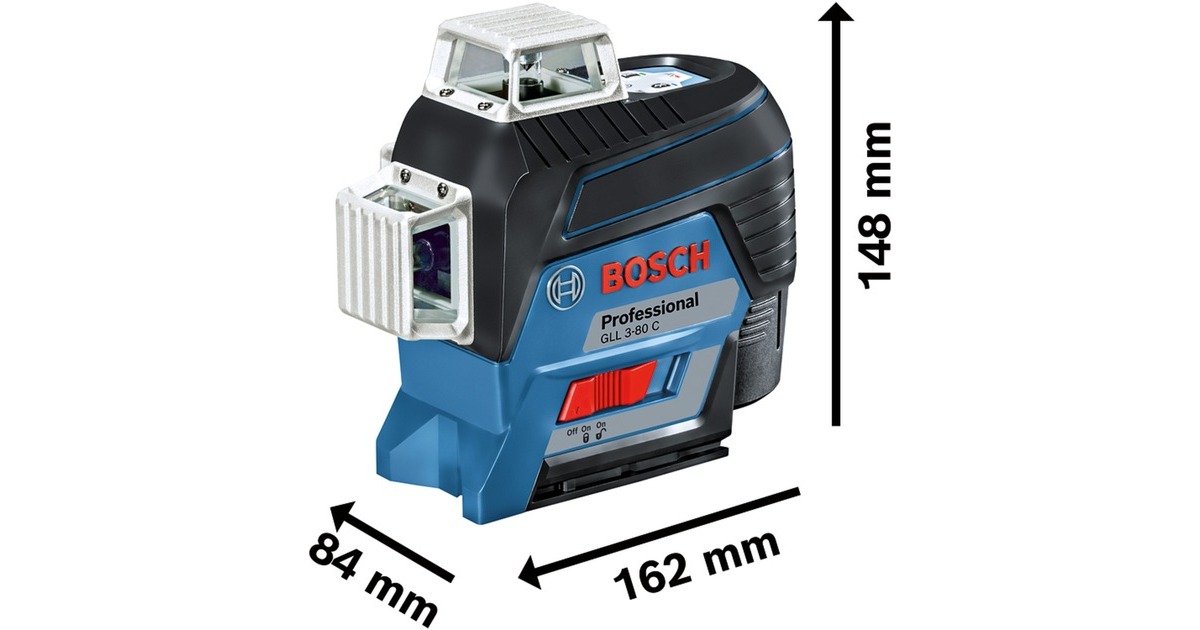 Bosch Linienlaser GLL 3-80 C Professional, L-BOXX, Kreuzlinienlaser(blau/schwarz, mit roten Laserlinien, Li-Ionen Akku 2,0Ah)
