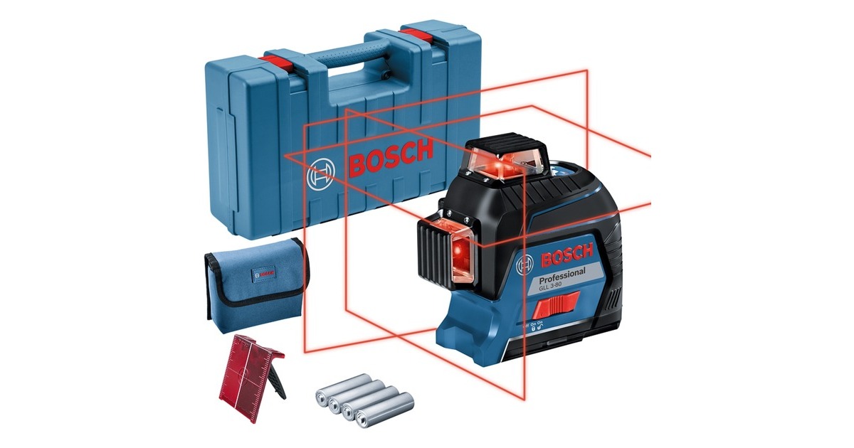 Bosch Linienlaser GLL 3-80 Professional, Kreuzlinienlaser(blau/schwarz, Koffer, rote Laserlinien)
