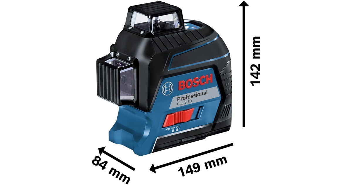 Bosch Linienlaser GLL 3-80 Professional, Kreuzlinienlaser(blau/schwarz, Koffer, rote Laserlinien)