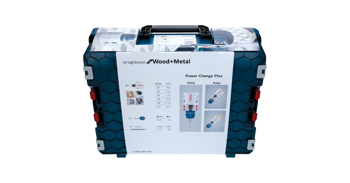 Bosch Lochsägen-Set Progressor for Wood & Metal, Ø 20-114mm, 8-teilig(mit Power Change Adapter, L-BOXX)