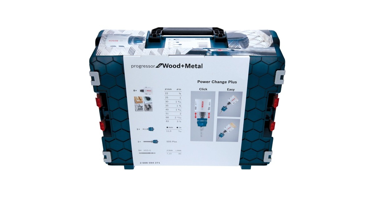 Bosch Lochsägen-Set Progressor for Wood & Metal, Ø 22-83mm, 11-teilig(mit Power Change Plus Adapter, L-BOXX)