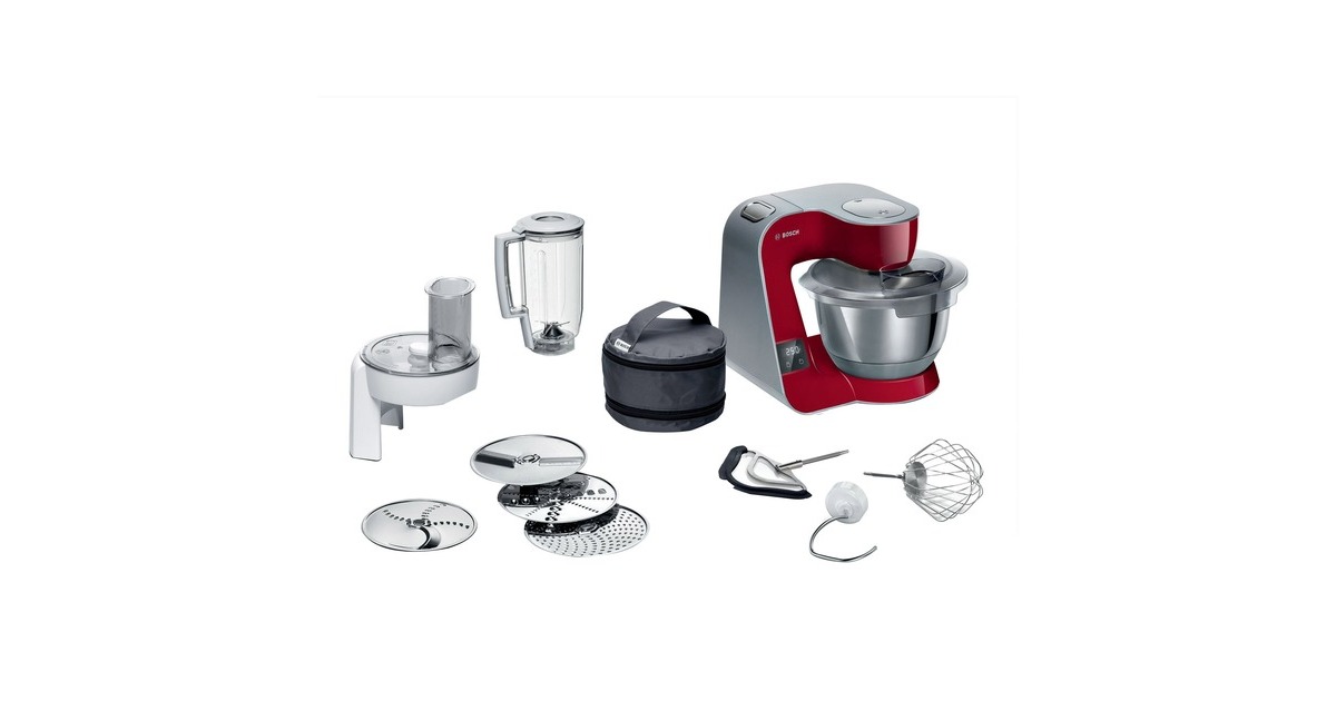 Bosch MUM5X720 Küchenmaschine(rot/silber, 1.000 Watt, integrierte Waage, Serie 4)