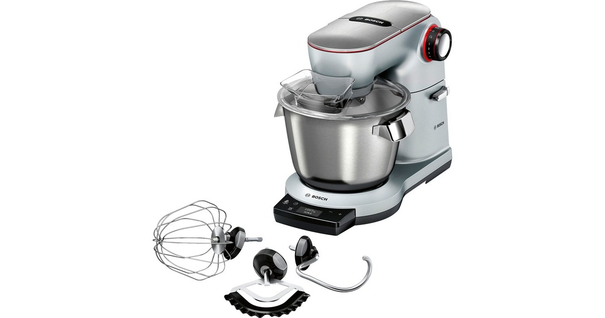 Bosch MUM9AX5S00 Küchenmaschine OptiMUM(silber, 1.500 Watt, Serie 8, integrierte Waage, Timer, Profi-Patisserie-Set)