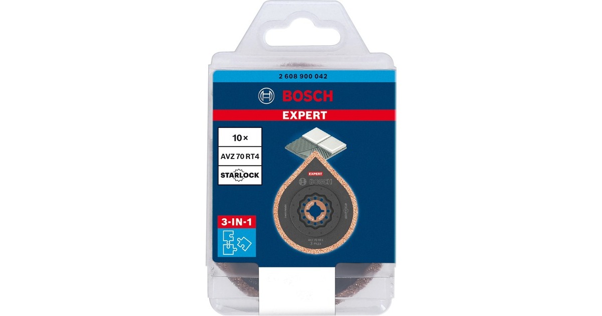 Bosch Mörtelentferner Expert AVZ 70 RT4 Grout + Abrasive, Ø 70mm, Sägeblatt(10 Stück, Carbide-RIFF, Schnittbreite 2,5mm)