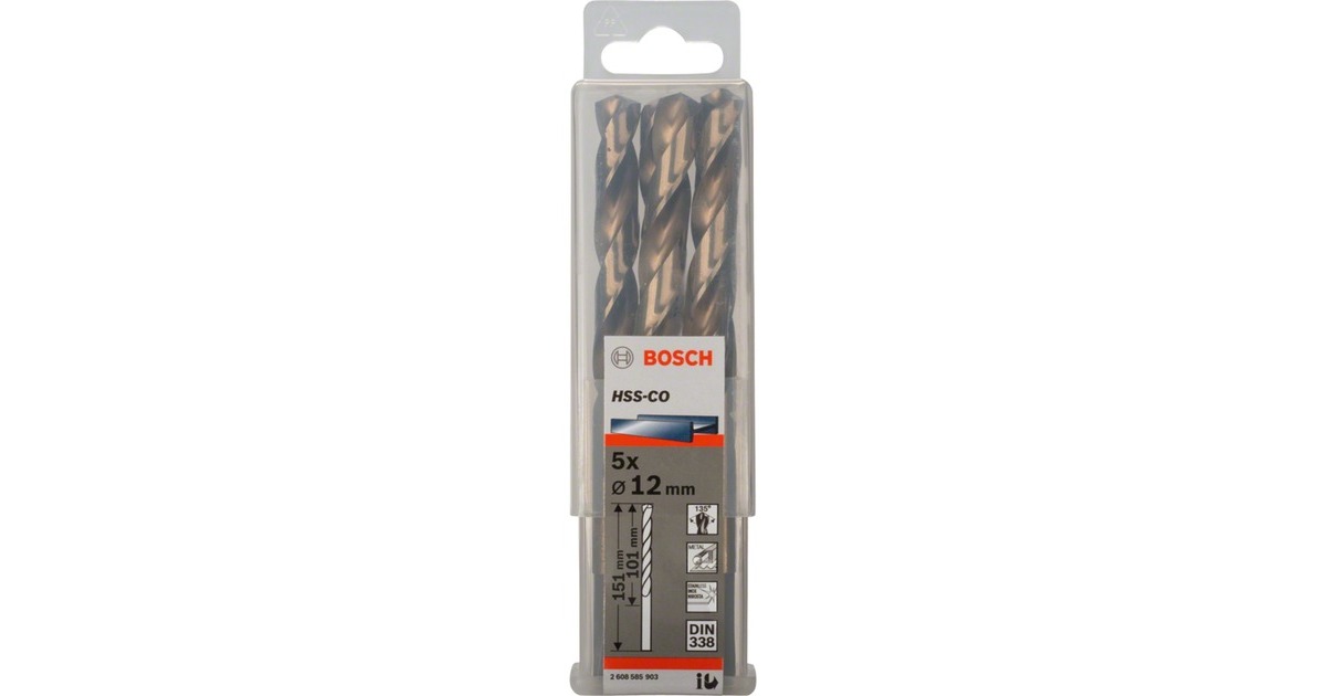 Bosch Metall-Spiralbohrer HSS-Co, Ø 12,0mm(5 Stück, Arbeitslänge 101mm)