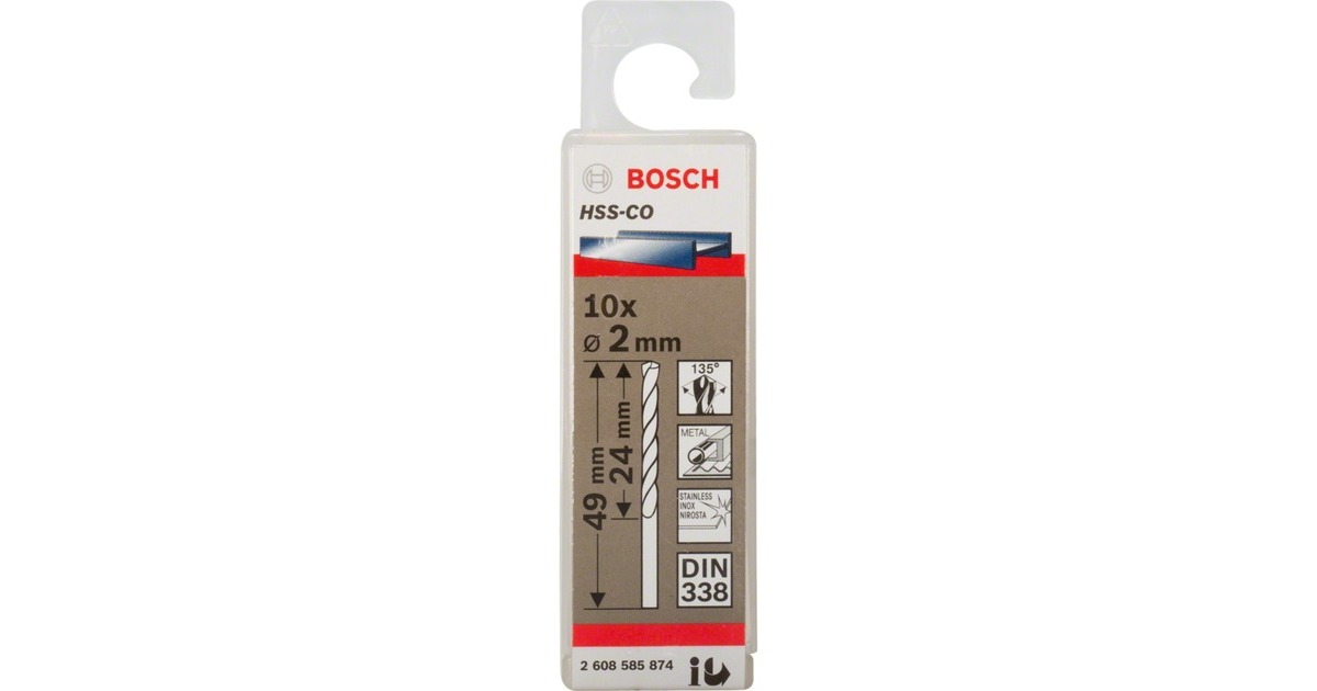 Bosch Metall-Spiralbohrer HSS-Co, Ø 2,0mm(10 Stück, Arbeitslänge 24mm)