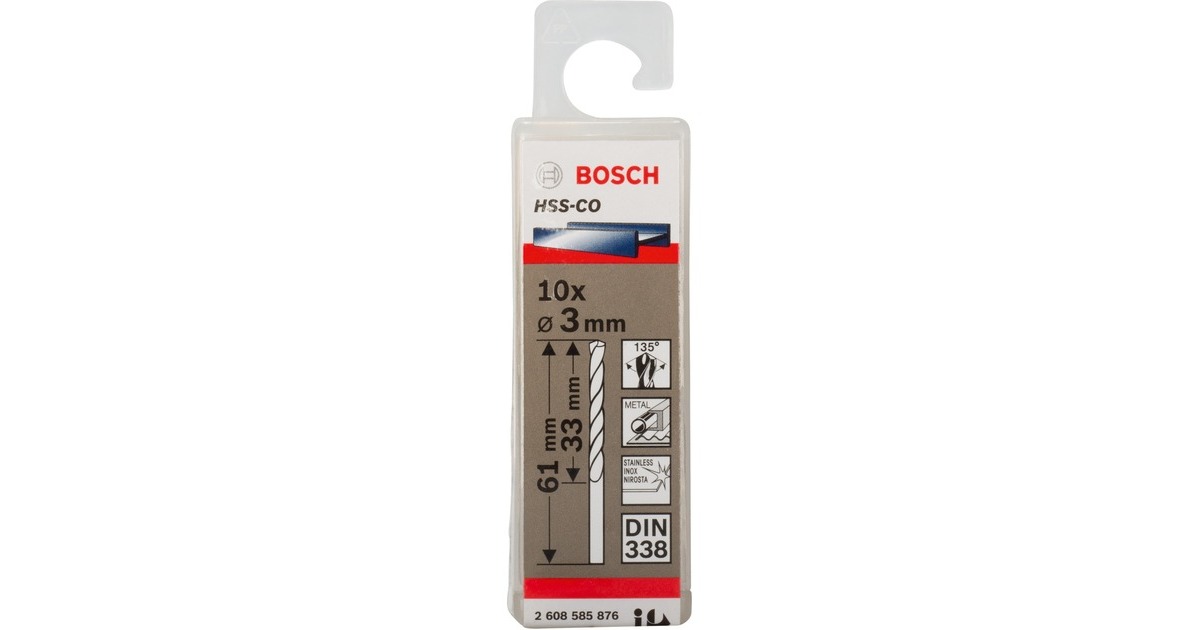 Bosch Metall-Spiralbohrer HSS-Co, Ø 3mm(Arbeitslänge 33mm, 10 Stück)