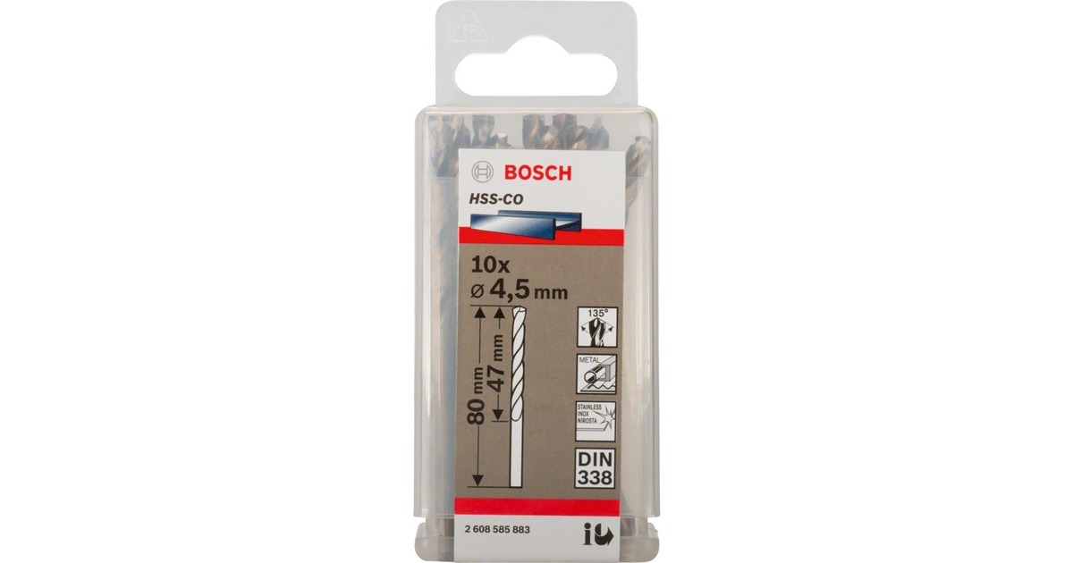 Bosch Metall-Spiralbohrer HSS-Co, Ø 4,5mm(10 Stück, Arbeitslänge 47mm)