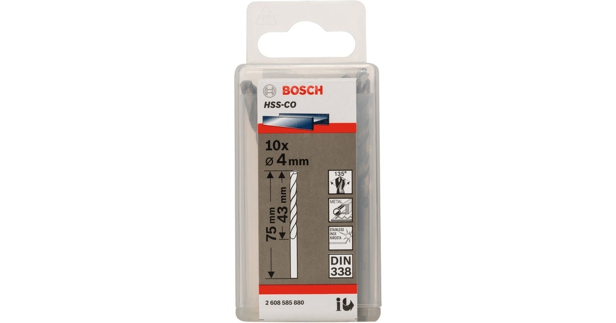 Bosch Metall-Spiralbohrer HSS-Co, Ø 4mm(Arbeitslänge 43mm, 10 Stück)