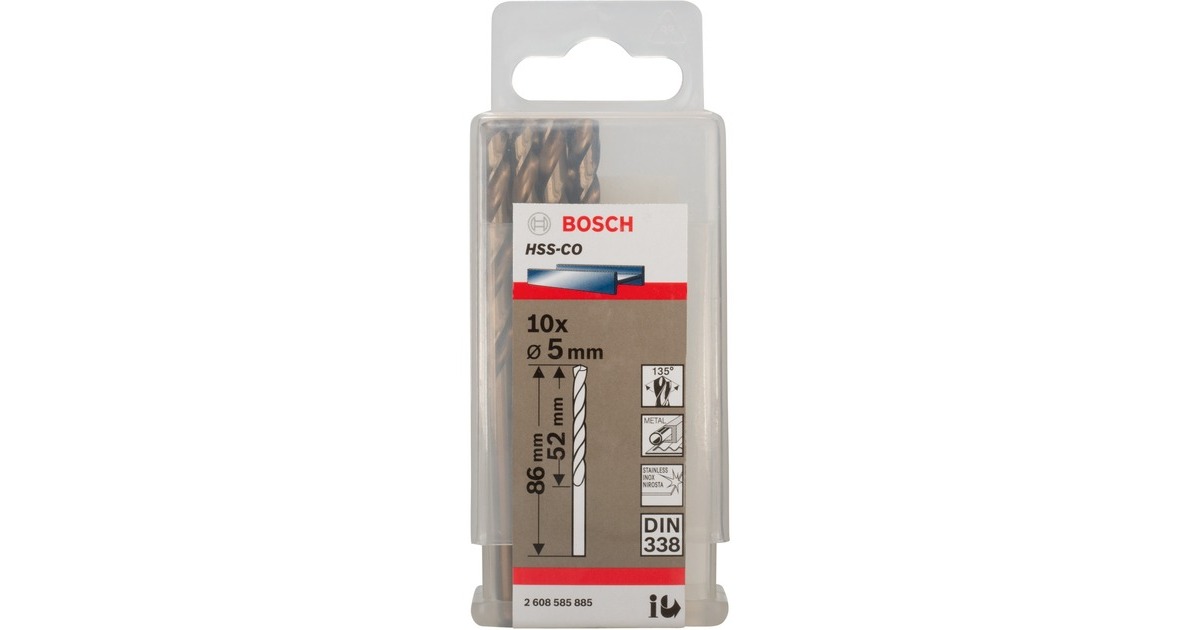 Bosch Metall-Spiralbohrer HSS-Co, Ø 5mm(Arbeitslänge 52mm, 10 Stück)