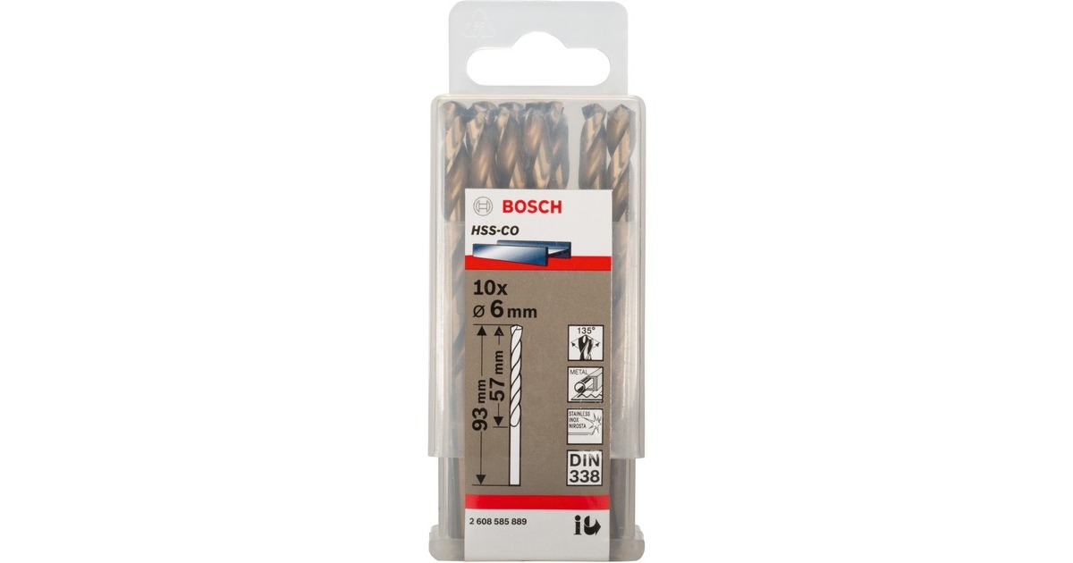Bosch Metall-Spiralbohrer HSS-Co, Ø 6mm(10 Stück, Arbeitslänge 57mm)