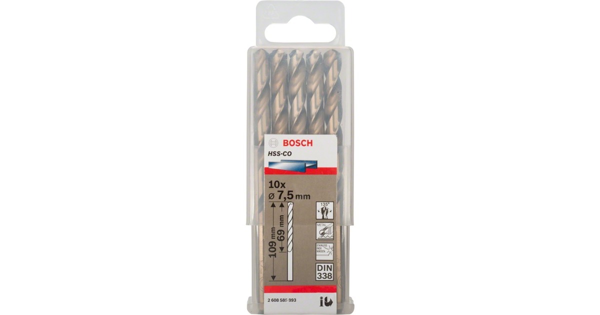Bosch Metall-Spiralbohrer HSS-Co, Ø 7,5mm(10 Stück, Arbeitslänge 69mm)