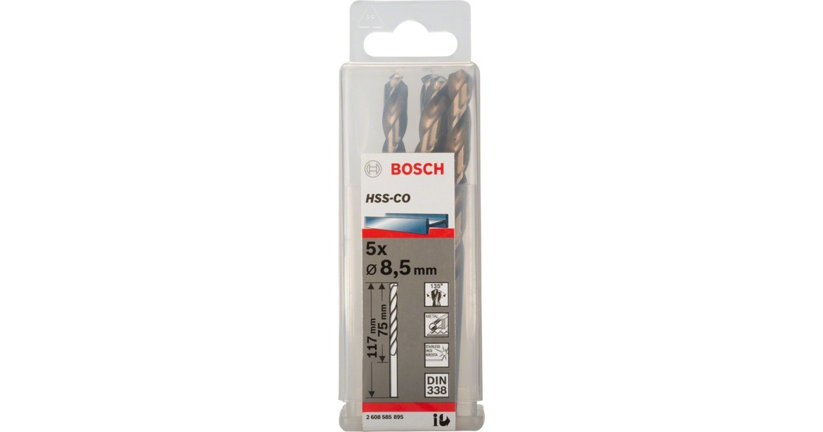 Bosch Metall-Spiralbohrer HSS-Co, Ø 8,5mm(5 Stück, Arbeitslänge 75mm)