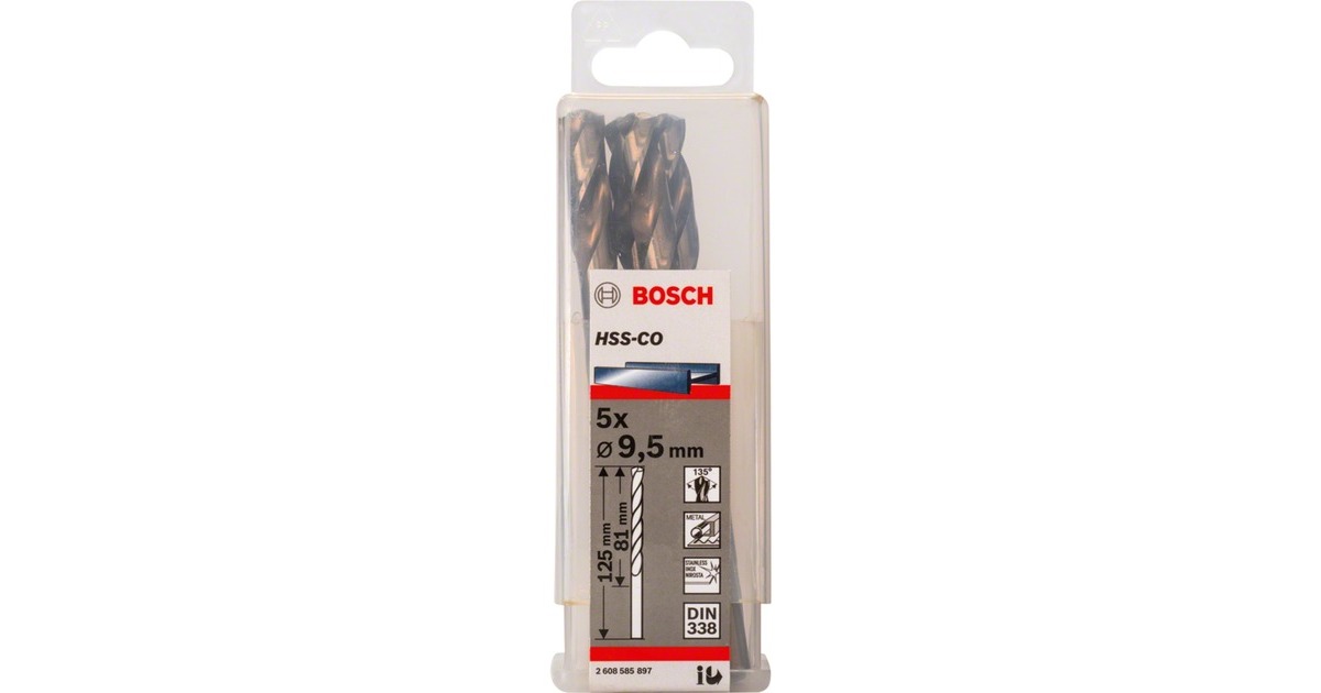 Bosch Metall-Spiralbohrer HSS-Co, Ø 9,5mm(5 Stück, Arbeitslänge 81mm)