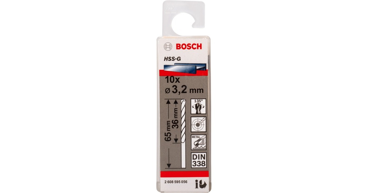 Bosch Metallbohrer HSS-G, Ø 3,2mm(10 Stück, Arbeitslänge 36mm)