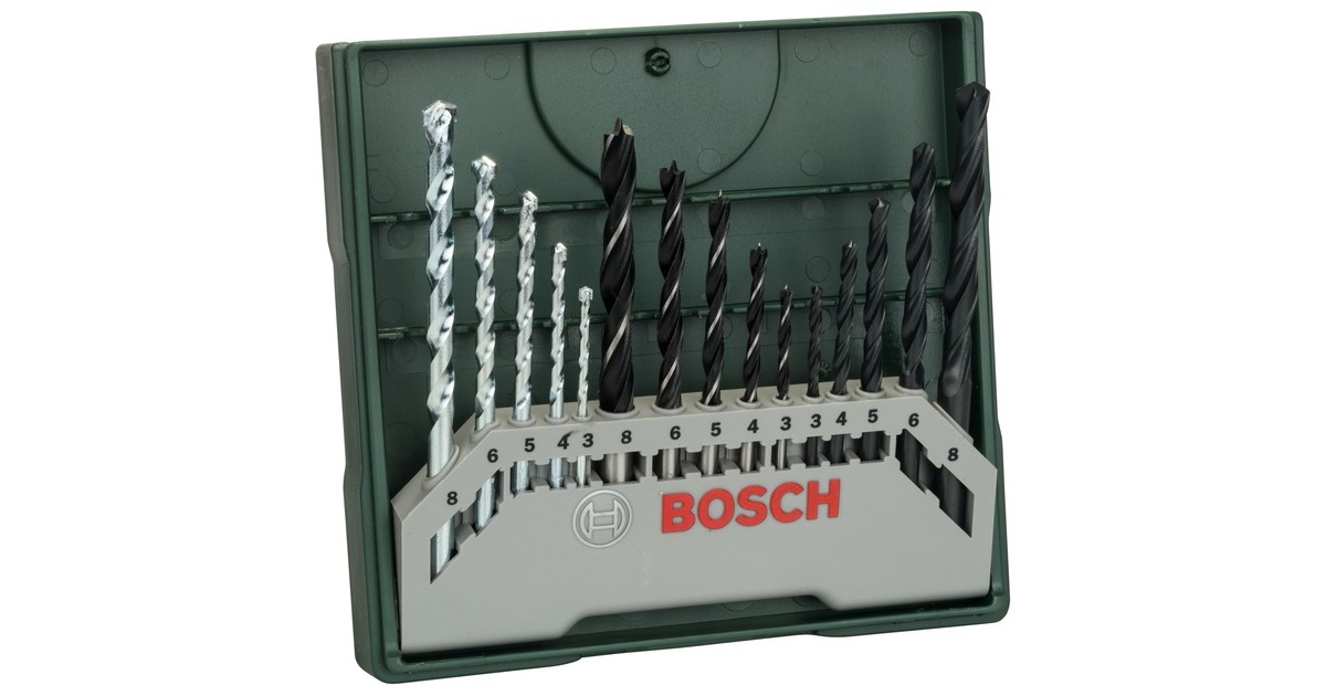 Bosch Mini X-Line Mixed Set, 15-teilig, Bohrer-Satz(grün)