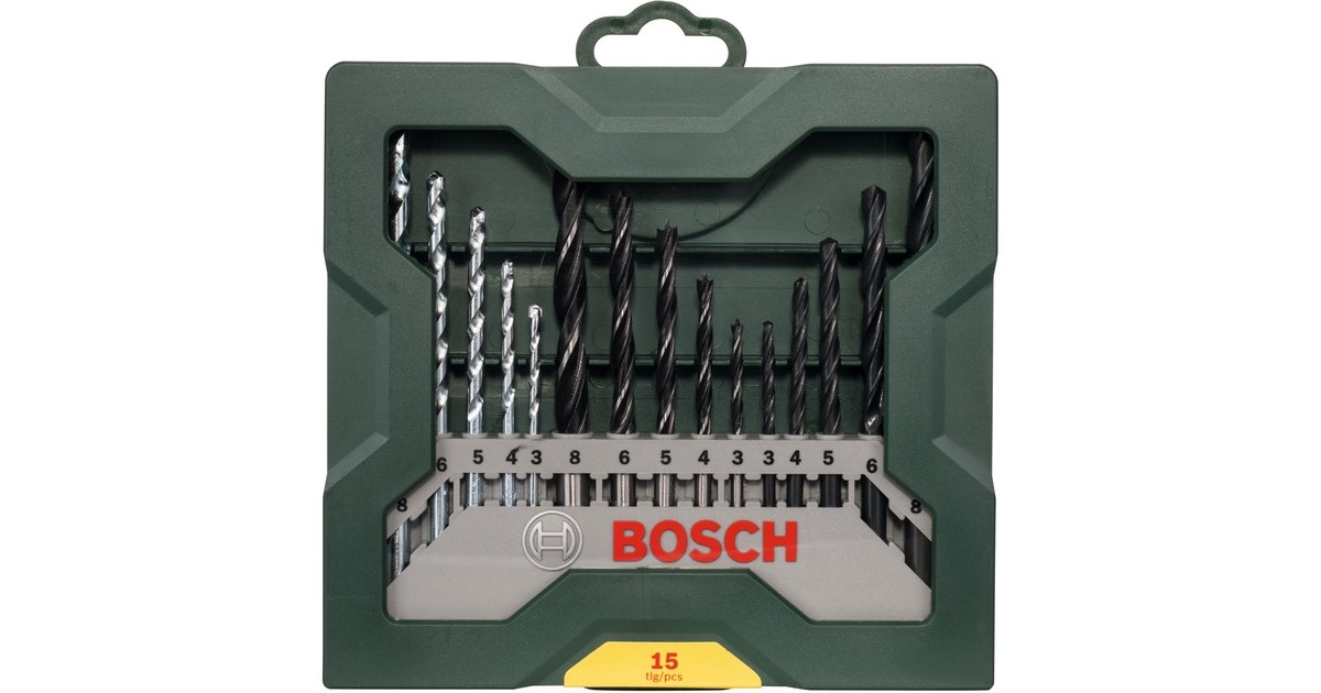 Bosch Mini X-Line Mixed Set, 15-teilig, Bohrer-Satz(grün)