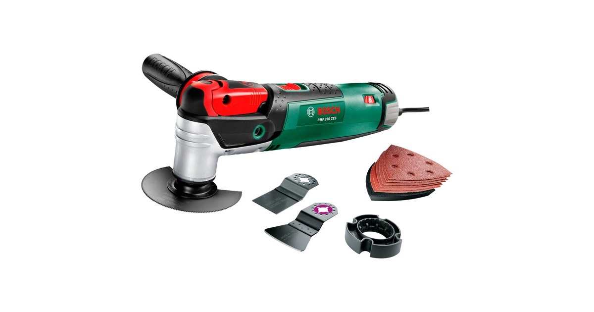 Bosch Multifunktions-Werkzeug PMF 250 CES(grün/schwarz, 250 Watt, inkl. Zubehör Set groß)
