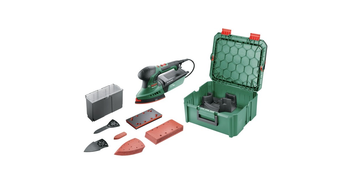 Bosch Multischleifer PSM 200 AES + 29-teiliges Zubehör-Set(grün/schwarz, 200 Watt, SystemBox) Bosch Multischleifer PSM 200 AES + 29-teiliges Zubehör-Set(grün/schwarz, 200 Watt, SystemBox)