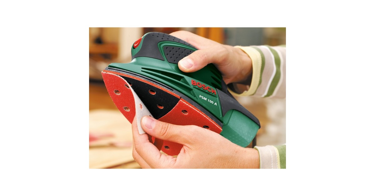 Bosch Multischleifer PSM 200 AES + 29-teiliges Zubehör-Set(grün/schwarz, 200 Watt, SystemBox)