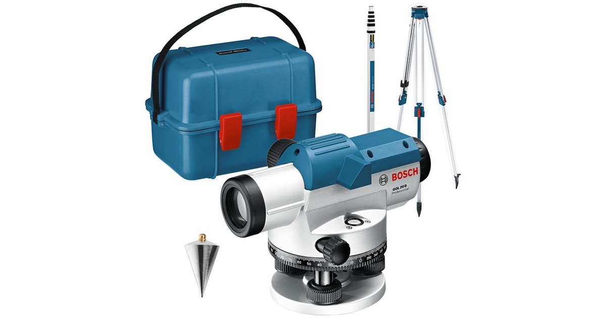 Bosch Optisches Nivelliergerät GOL 20 D Professional, mit Baustativ(blau, Koffer, Maßeinheit 360 Grad)