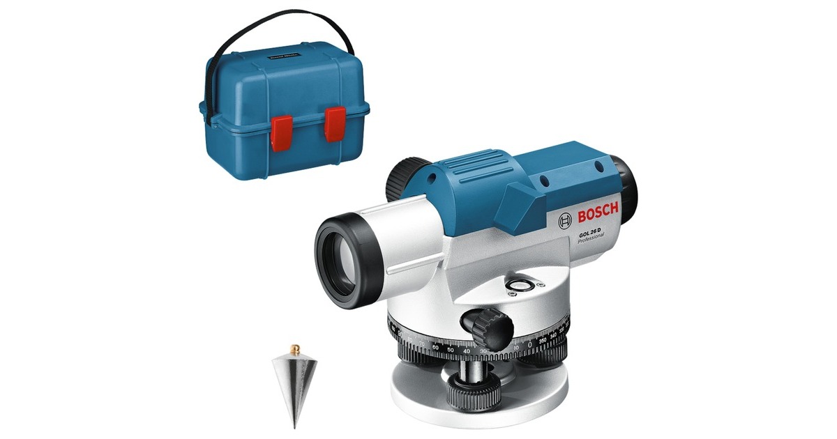 Bosch Optisches Nivelliergerät GOL 26 D Professional(blau, Koffer, Maßeinheit 360 Grad)