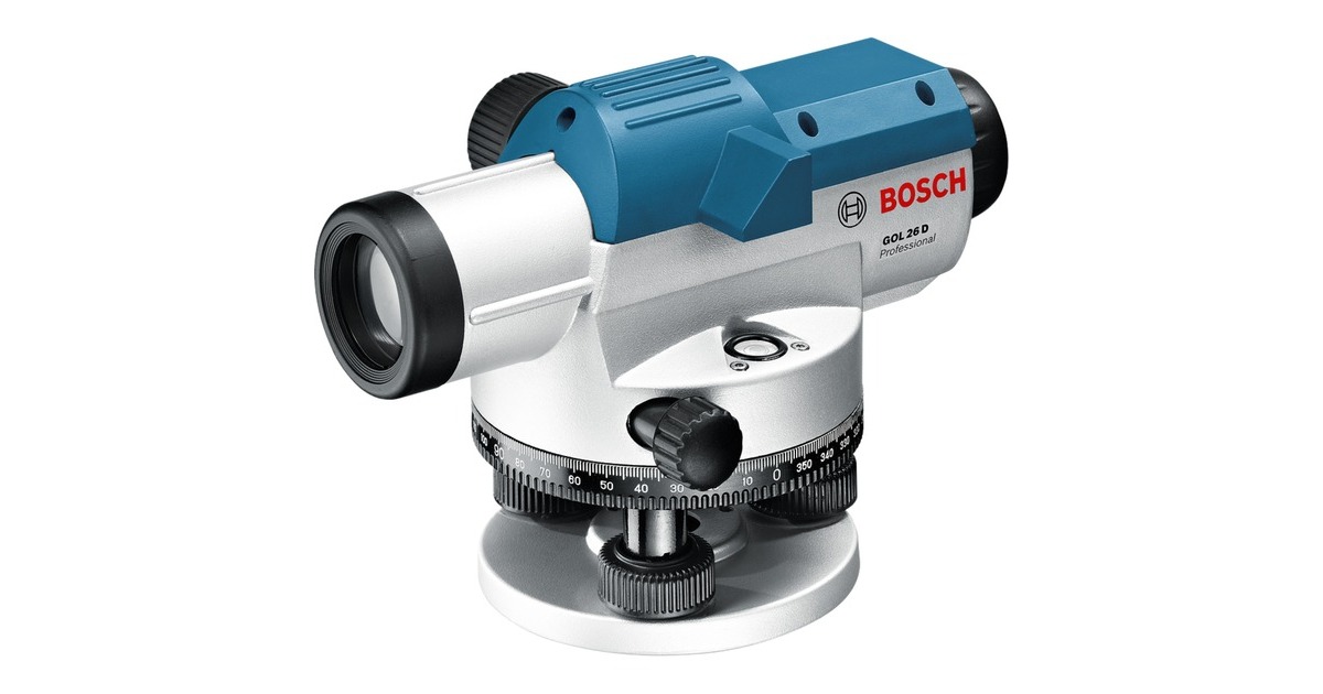Bosch Optisches Nivelliergerät GOL 26 D Professional, mit Baustativ(blau, Koffer, Maßeinheit 360 Grad)