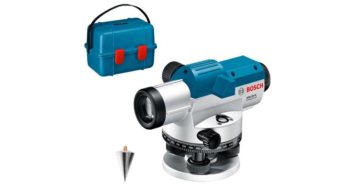 Bosch Optisches Nivelliergerät GOL 26 G Professional, mit Baustativ(blau, Maßeinheit 400 Gon)