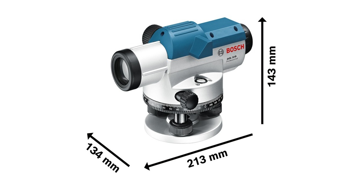 Bosch Optisches Nivelliergerät GOL 32 D Professional, mit Baustativ(blau, Maßeinheit 360 Grad)