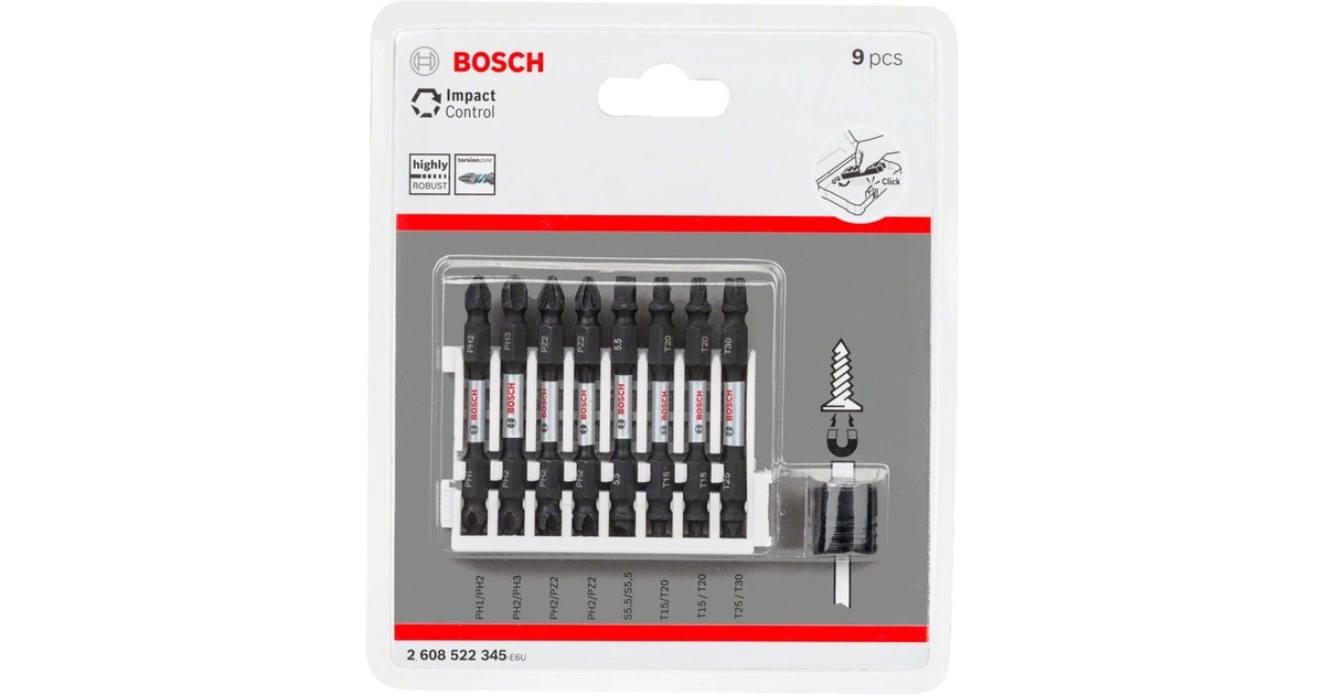 Bosch Pick and Click Impact Control Doppelklingenbit-Satz, 9-teilig(65mm, TORX, PH, PZ, Schlitz)