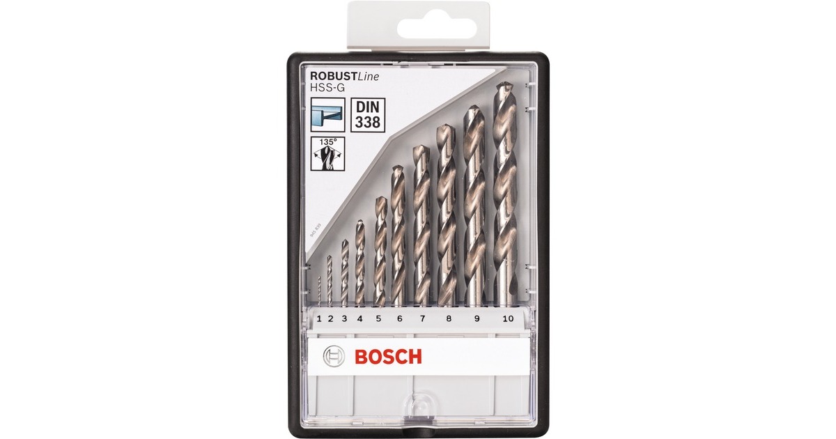 Bosch RobustLine HSS-Spiralbohrer-Satz, 135°, 10-teilig(in Kassette)