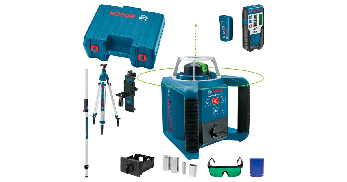 Bosch Rotationslaser GRL 300 HVG Professional, mit Baustativ(blau, Koffer, grüne Laserlinie)
