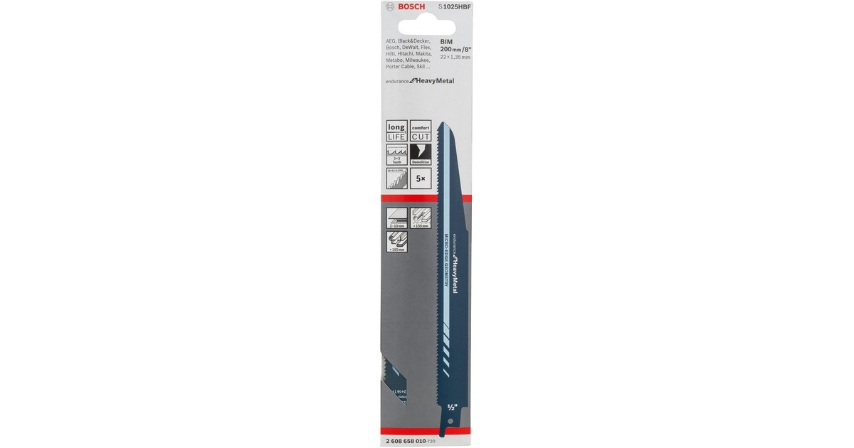 Bosch Säbelsägeblatt S 1025 HBF Endurance for Metal, 5 Stück(Länge 200mm)