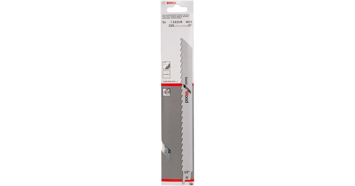 Bosch Säbelsägeblatt S 1111 K Basic for Wood, 5 Stück(Länge 225mm) Bosch Säbelsägeblatt S 1111 K Basic for Wood, 5 Stück(Länge 225mm)