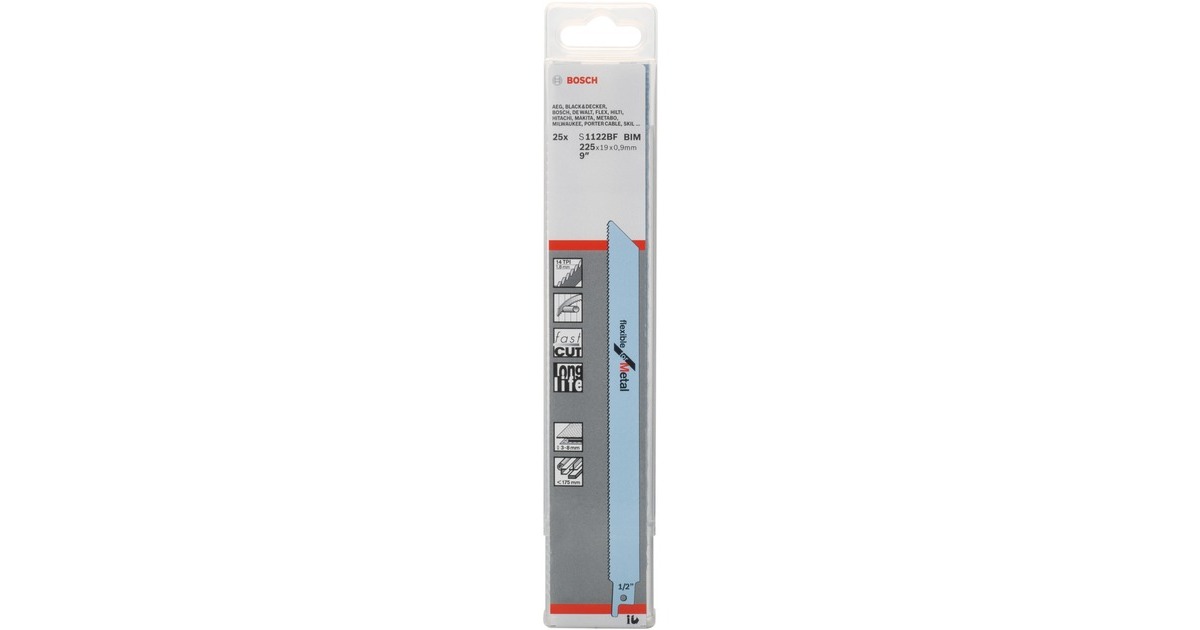 Bosch Säbelsägeblatt S 1122 BF Flexible for Metal, 25 Stück(Länge 225mm)