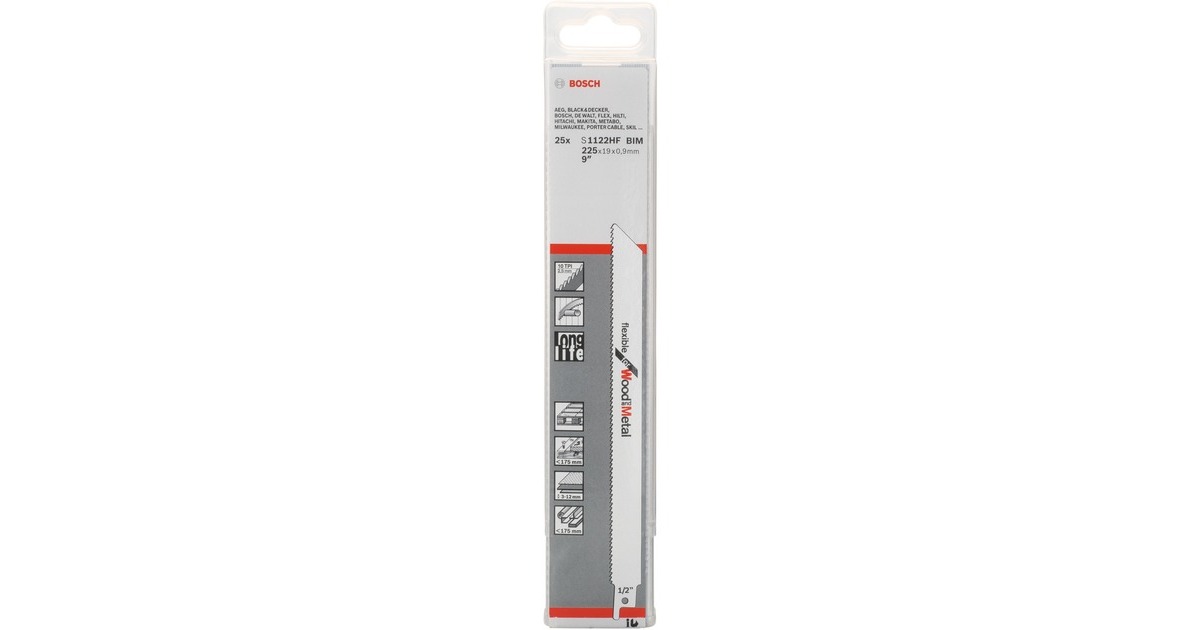 Bosch Säbelsägeblatt S 1122 HF Flexible for Wood and Metal, 25 Stück(Länge 225mm) Bosch Säbelsägeblatt S 1122 HF Flexible for Wood and Metal, 25 Stück(Länge 225mm)