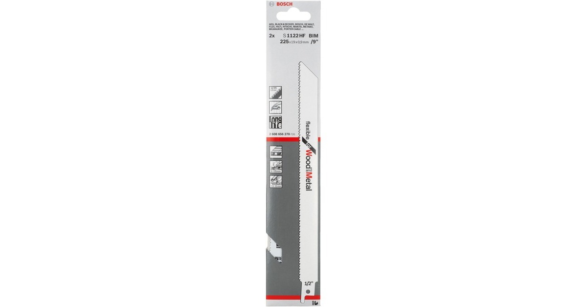 Bosch Säbelsägeblatt S 1122 HF Flexible for Wood and Metal, 2 Stück(Länge 225mm) Bosch Säbelsägeblatt S 1122 HF Flexible for Wood and Metal, 2 Stück(Länge 225mm)