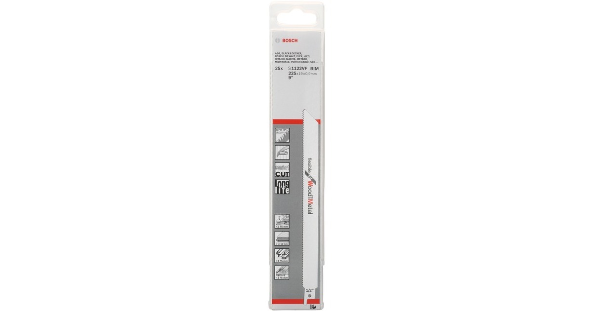Bosch Säbelsägeblatt S 1122 VF Flexible for Wood and Metal, 25 Stück(Länge 225mm) Bosch Säbelsägeblatt S 1122 VF Flexible for Wood and Metal, 25 Stück(Länge 225mm)