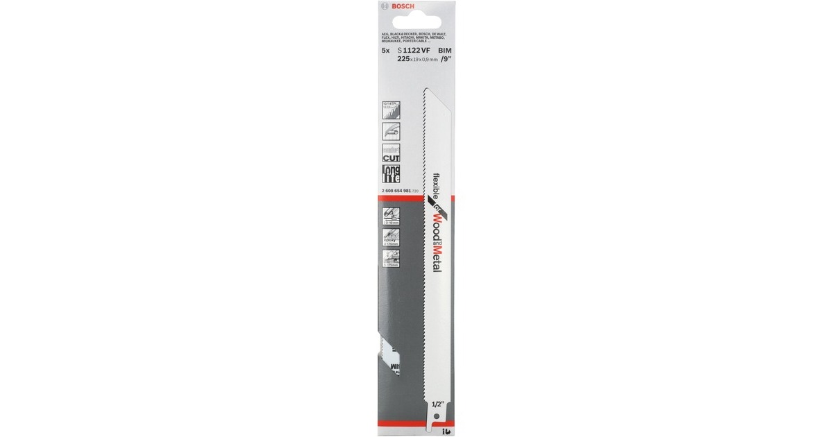 Bosch Säbelsägeblatt S 1122 VF Flexible for Wood and Metal, 5 Stück(Länge 225mm)