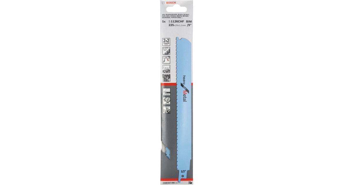 Bosch Säbelsägeblatt S 1126 CHF Heavy for Metal, 5 Stück(Länge 225mm)