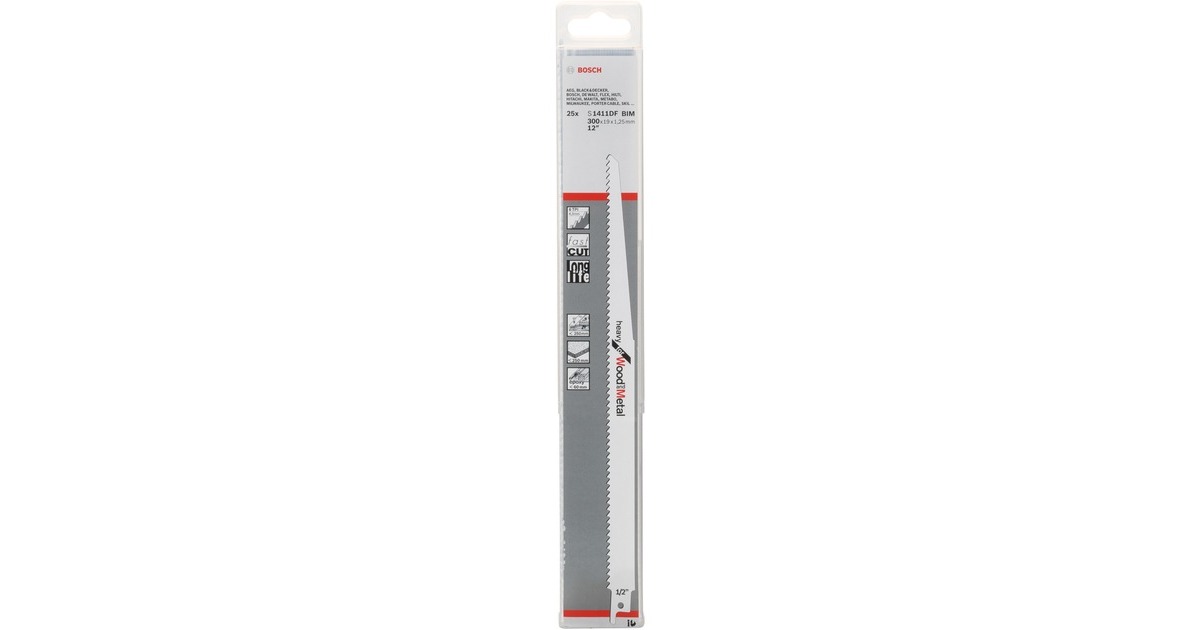 Bosch Säbelsägeblatt S 1411 DF Heavy for Wood and Metal, 25 Stück(Länge 300mm)