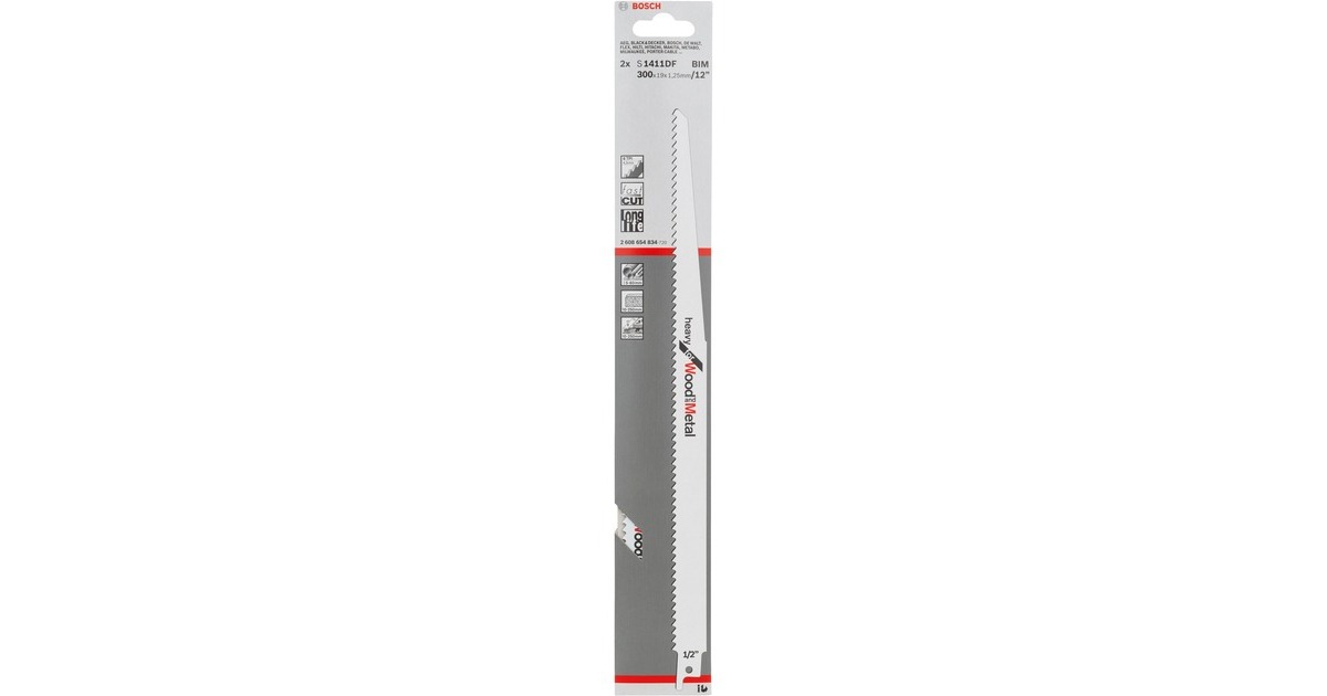 Bosch Säbelsägeblatt S 1411 DF Heavy for Wood and Metal, 2 Stück(Länge 300mm)
