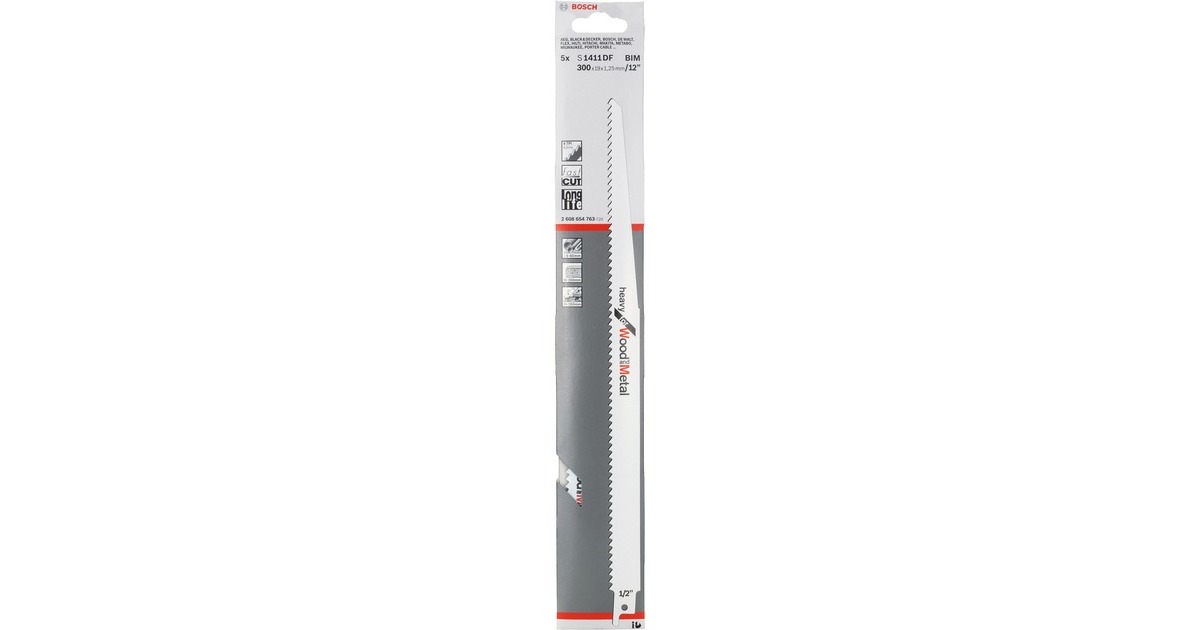 Bosch Säbelsägeblatt S 1411 DF Heavy for Wood and Metal, 5 Stück(Länge 300mm)