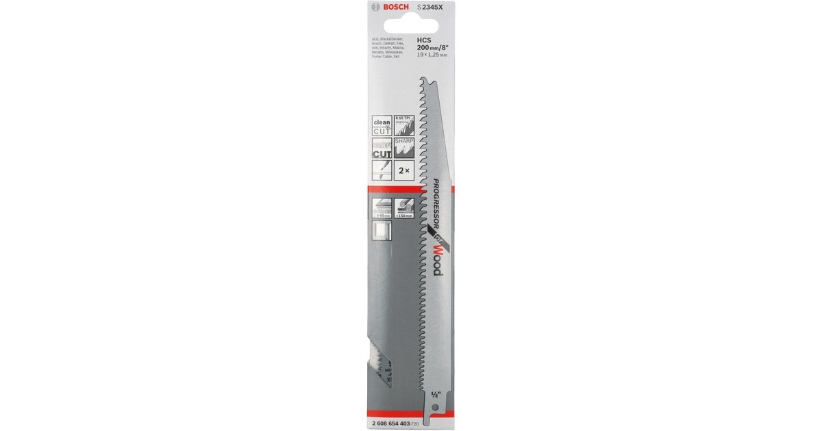 Bosch Säbelsägeblatt S 2345 X Progressor for Wood, 2 Stück(Länge 200mm)