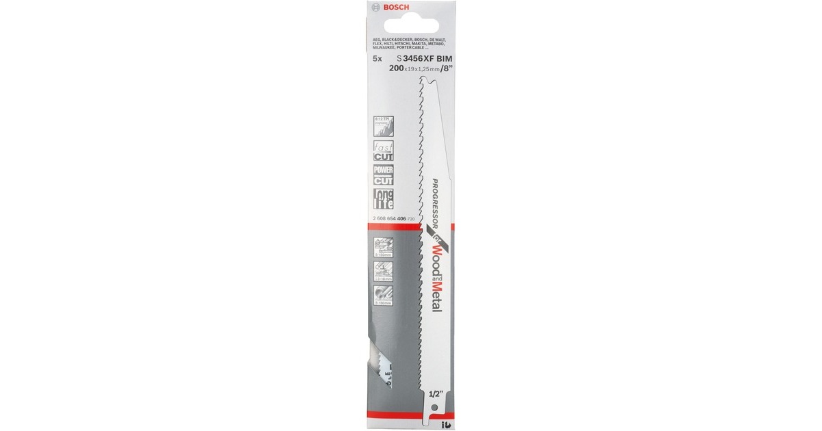 Bosch Säbelsägeblatt S 3456 XF Progressor for Wood and Metal, 5 Stück(Länge 200mm)