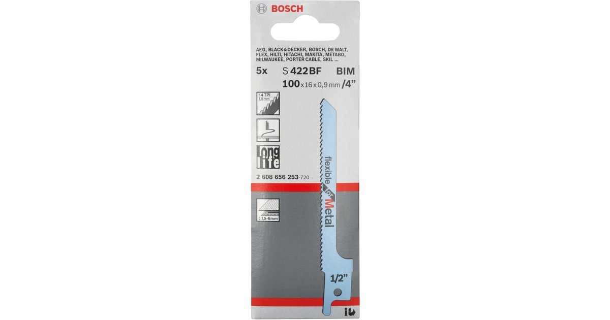 Bosch Säbelsägeblatt S 422 BF Flexible for Metal, 5 Stück(Länge 100mm)